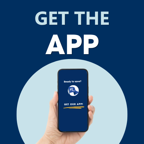 Person holding phone with text "get the app"