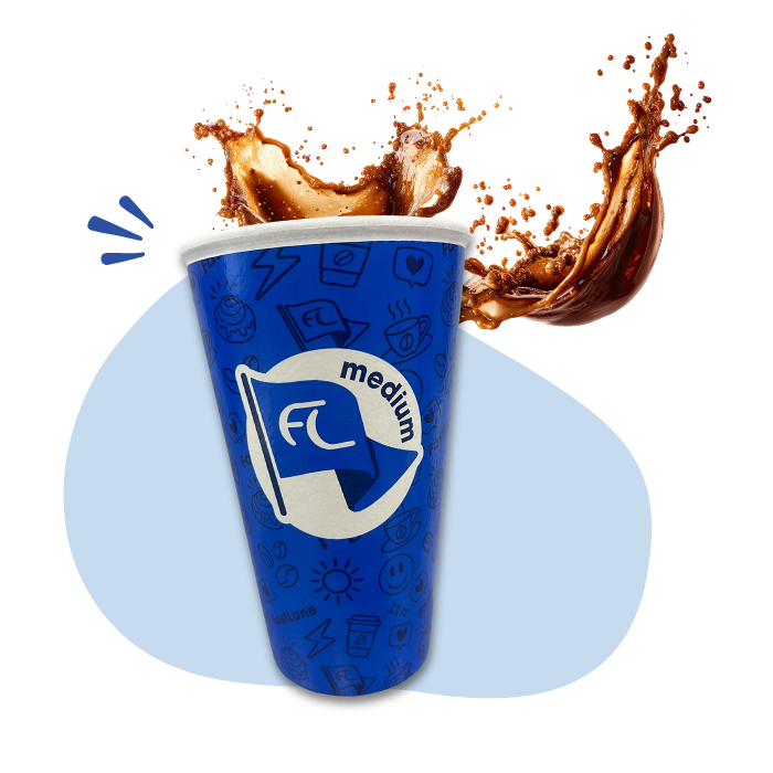 Blue Fastlane branded cup filled with soda